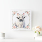 Horloge Carrée cute kitty cat clock (Maison)
