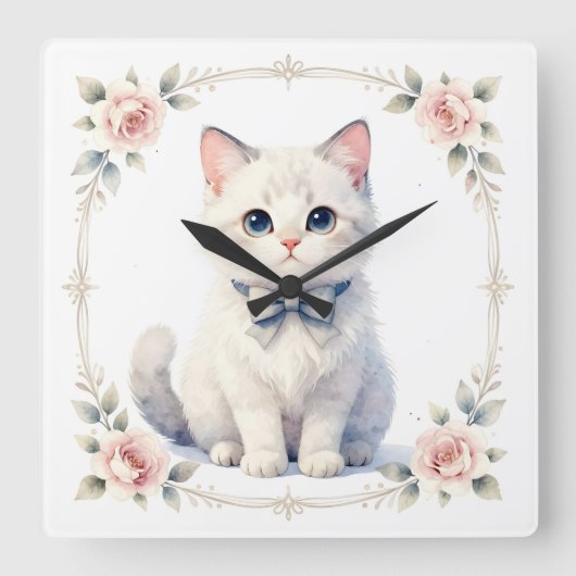 Horloge Carrée cute kitty cat clock (Recto)