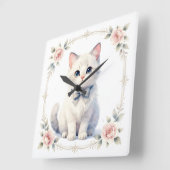 Horloge Carrée cute kitty cat clock (Angle)