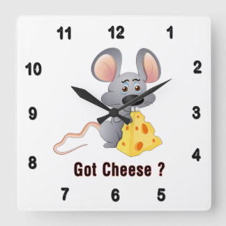 Horloge Carrée Cute Little Mouse with Chunk of Cheese