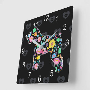 Horloge Carrée Cute Love My Schnauzer design floral