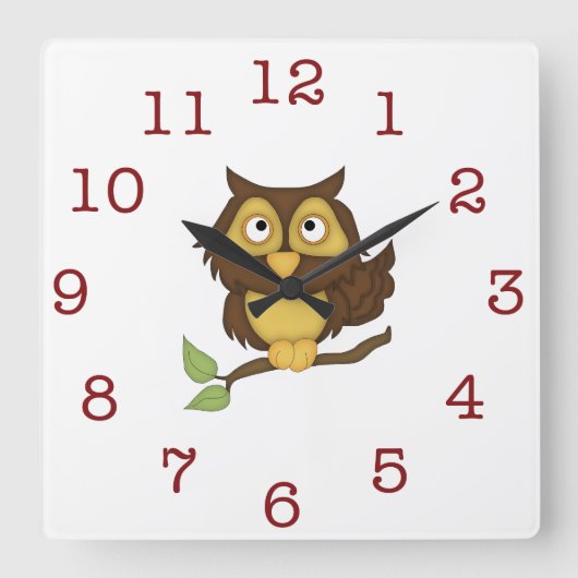 Horloge Carrée Cute Owl Kid's wall-clock/Square (Recto)
