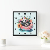 Horloge Carrée Cute Panda Chilling dans un tube intérieur (Maison)
