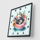 Horloge Carrée Cute Panda Chilling dans un tube intérieur (Angle)