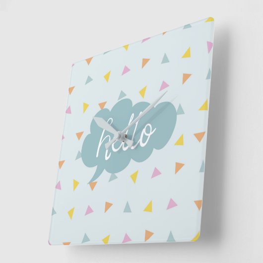 Horloge Carrée Cute Pastel Hello (Angle)