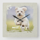 Horloge Carrée Cute Pet Keepsake Photo Playful Typography (Recto)