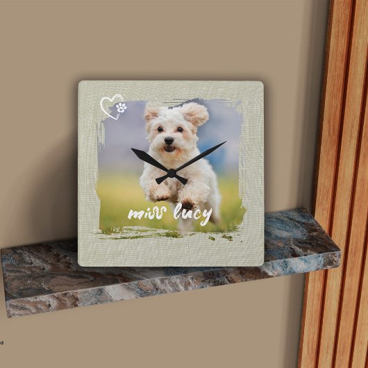 Horloge Carrée Cute Pet Keepsake Photo Playful Typography