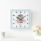 Horloge Carrée Cute petit hérisson personnalisé bleu (Maison)