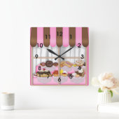 Horloge Carrée Cute Pink Brown Cupcake (Maison)