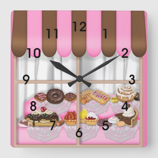 Horloge Carrée Cute Pink Brown Cupcake (Recto)