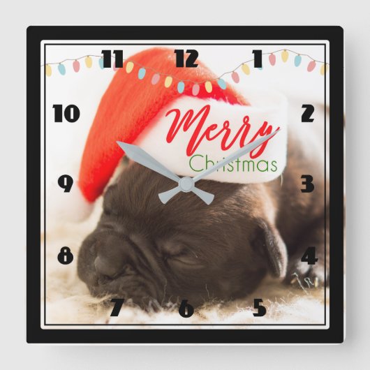 Horloge Carrée Cute Pug à Red Santa Hat Merry Christmas (Recto)