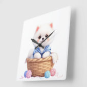 Horloge Carrée Cute Puppy in Basket Wall Clock (Angle)