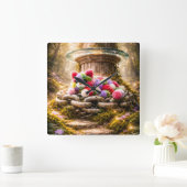 Horloge Carrée Cute Rainbow Plush Cat Wall Clock Kids Decor (Maison)