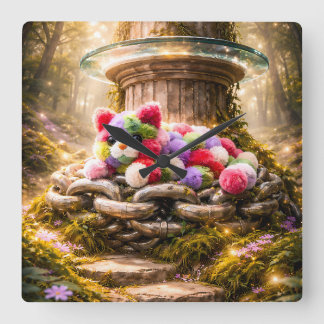 Horloge Carrée Cute Rainbow Plush Cat Wall Clock Kids Decor