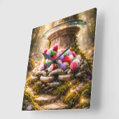 Horloge Carrée Cute Rainbow Plush Cat Wall Clock Kids Decor (Angle)