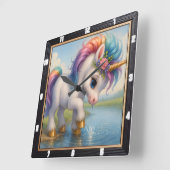 Horloge Carrée Cute Rainbow Unicorn Splash (Angle)