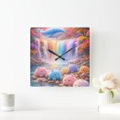 Horloge Carrée Cute Rainbow Waterfall Kids Wall Clock Decor (Maison)