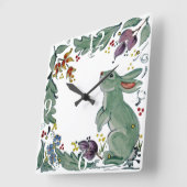Horloge Carrée Cute Rustique Turquoise lapin lapin Lapin Flore Ca (Angle)