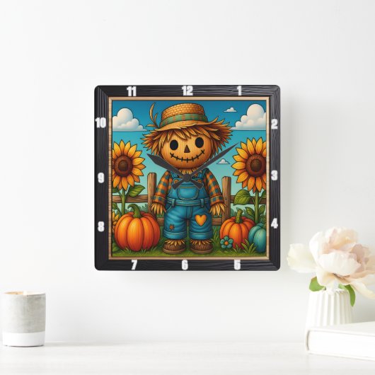 Horloge Carrée Cute Scarecrow automne Harvest (Maison)
