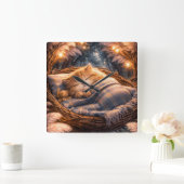 Horloge Carrée Cute Sleeping Kitten Nursery Wall Art Decor (Maison)