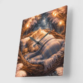 Horloge Carrée Cute Sleeping Kitten Nursery Wall Art Decor (Angle)