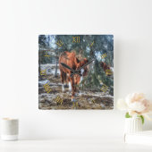 Horloge Carrée Cute Sorrel Mare et Branches Cheval-lover Cadeau (Maison)