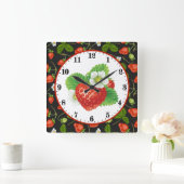 Horloge Carrée cute strawberry lovers kitver (Maison)