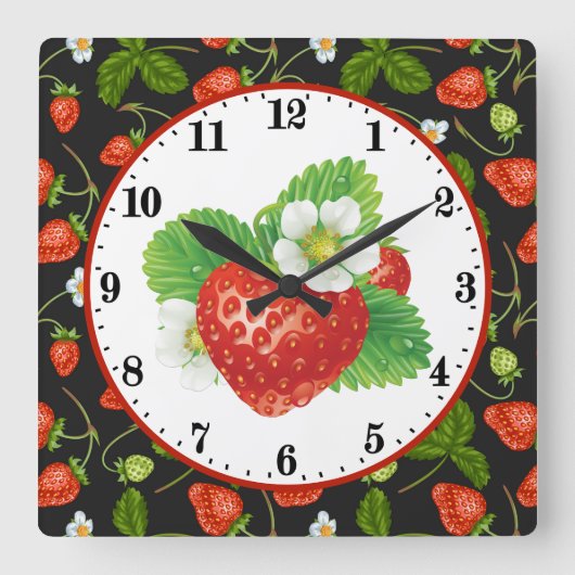 Horloge Carrée cute strawberry lovers kitver (Recto)