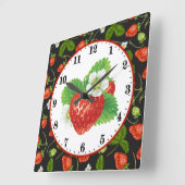 Horloge Carrée cute strawberry lovers kitver (Angle)