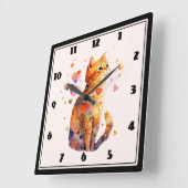 Horloge Carrée Cute Tabby Chat avec Coeurs (Angle)