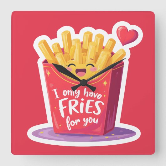 Horloge Carrée Cute Valentine French Fries Pun (Recto)