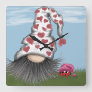 Horloge Carrée Cute Valentine Gnome