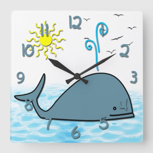 Horloge Carrée Cute Whale Kid's Square Wall Clock (Recto)
