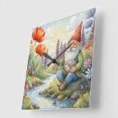 Horloge Carrée Cute Whimsical nursery gnome forest wall clock (Angle)