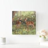 Horloge Carrée Cute White Deer Twin Fawns (Maison)