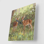 Horloge Carrée Cute White Deer Twin Fawns (Angle)
