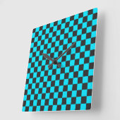 Horloge Carrée Cyan and charcoal checkerboard pattern (Angle)