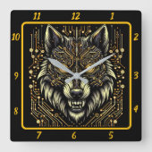 Horloge Carrée Cyber Wolf Neon Color Art (Recto)