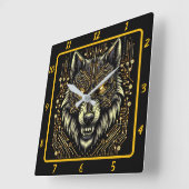 Horloge Carrée Cyber Wolf Neon Color Art (Angle)