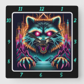 Horloge Carrée Cyberpunk Raccoon (Recto)