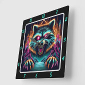 Horloge Carrée Cyberpunk Raccoon (Angle)