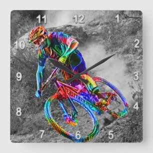 Horloge Carrée Cycliste de montagne de Technicolor emballant en