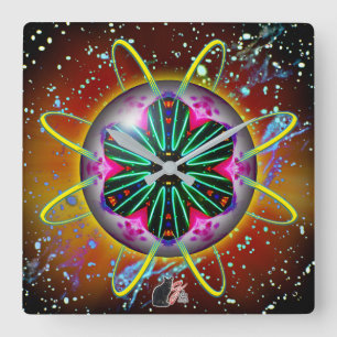Horloge Carrée Cyclon Orbz Kaleid