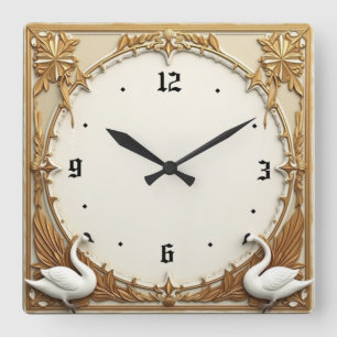 Horloge Carrée Cygne Art Déco