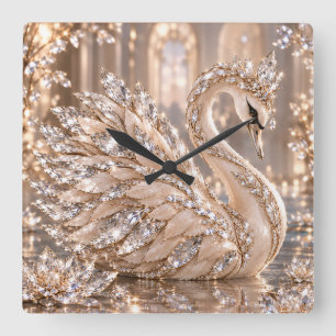 Horloge Carrée Cygne de cristal de luxe