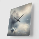 Horloge Carrée Cygne Solitaire Sur Le Lac Misty (Angle)