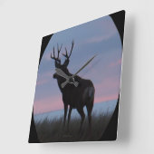Horloge Carrée D22 Mule Deer Buck Sunrise Buck (Angle)