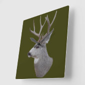Horloge Carrée D27 Mule Deer Buck (Angle)