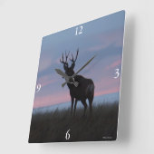 Horloge Carrée D3 Mule Deer Buck Sunrise Buck (Angle)