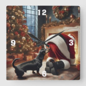 Horloge Carrée Dachshund and Santa (Recto)